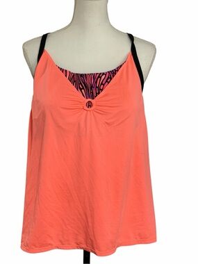 ZeroXposur Coral Pink Swim Set sz XXL Tankini Top and Black Shorts Bottom EUC